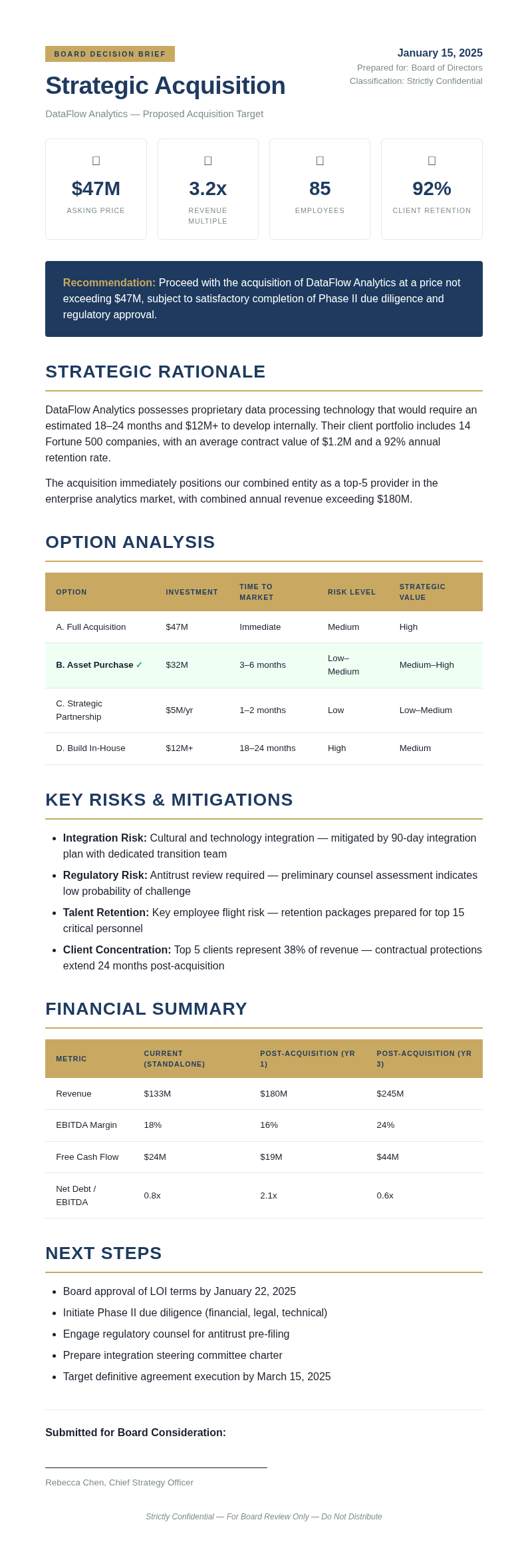 Executive Decision Brief With Data Cards